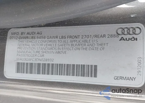 2013 Audi A7 3.0T Premium from USA, damaged, VIN WAU3GAFC3DN028932